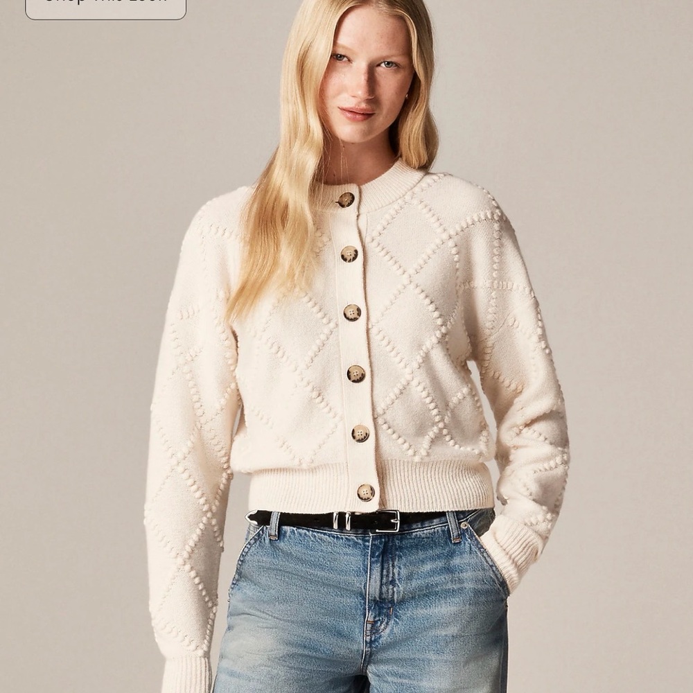 J CREW XS Popcorn-stitch cardigan in vintage wool CO337‎